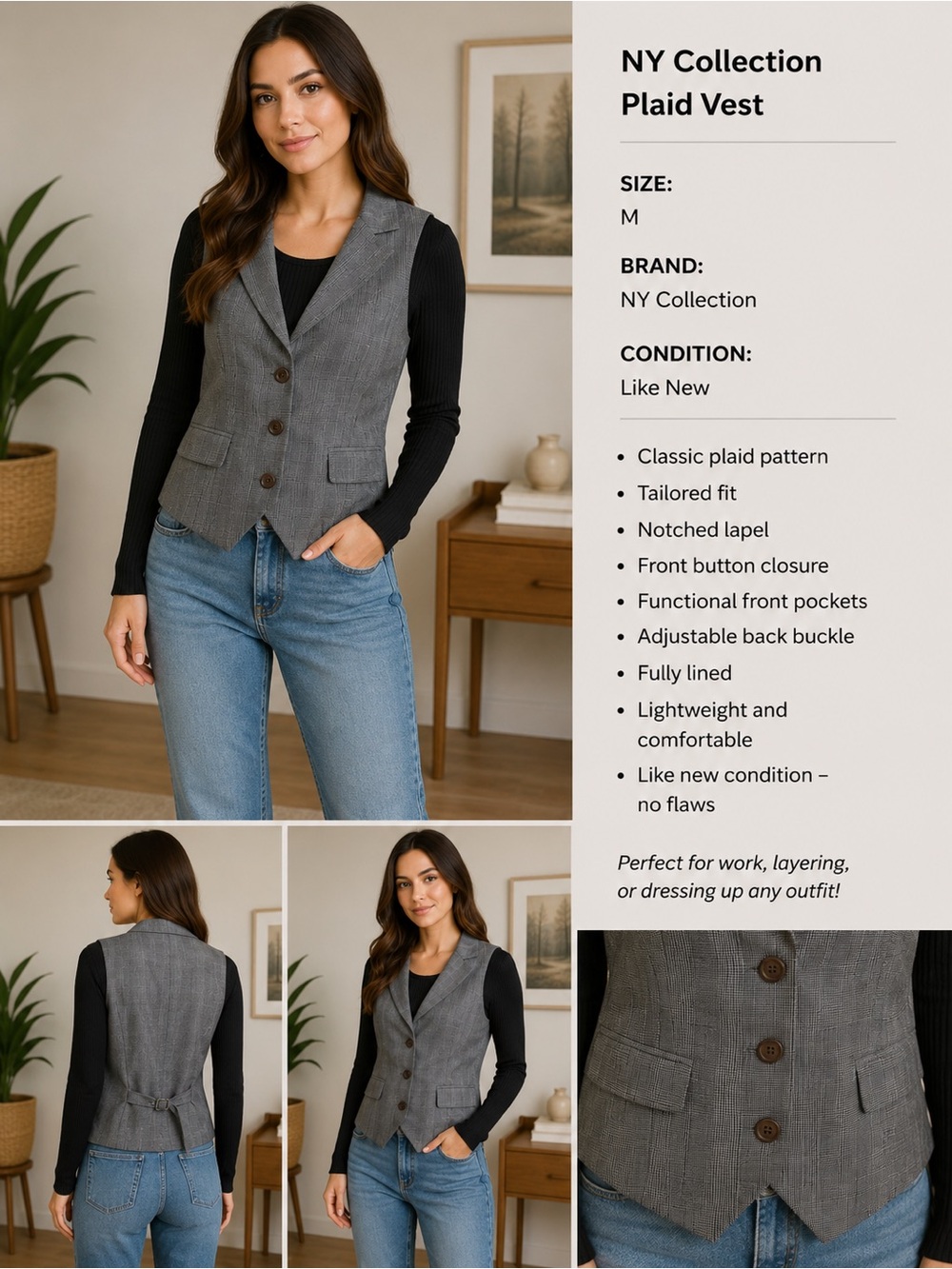 NY Collection Women’s Gray Pinstripe Dress Vest